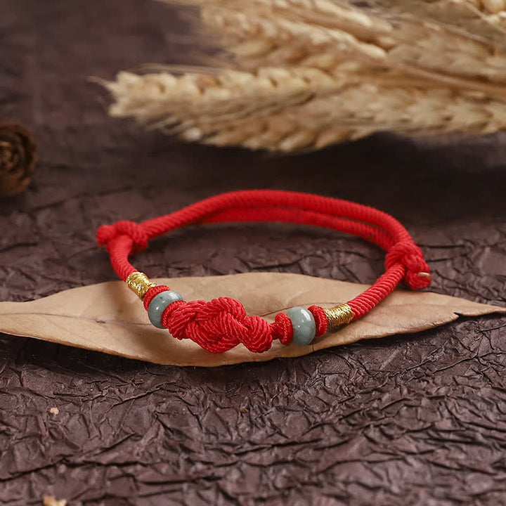Pulsera de pareja trenzada con nudo de la suerte de Jade, hilo rojo, Buddha Stones