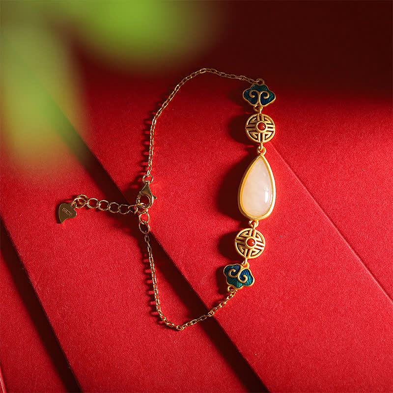 Pulsera con colgante de cadena de gota de agua de jade blanco hetiano de plata de ley 925 - Pulsera de jade Hetian - image 8