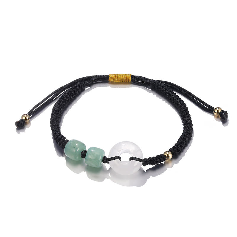 Buddha Stones, 2 uds., aventurina verde, Jade blanco, hebilla de la paz, pulsera trenzada para pareja de la suerte