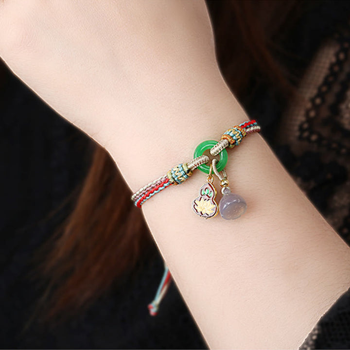 Buddha Stones, cuerda colorida, calcedonia, loto, Jade, paz, hebilla, armonía, pulsera con dije de calabaza