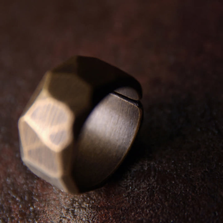 Anillo de riqueza de cobre de diseño simple tibetano con Buddha Stones