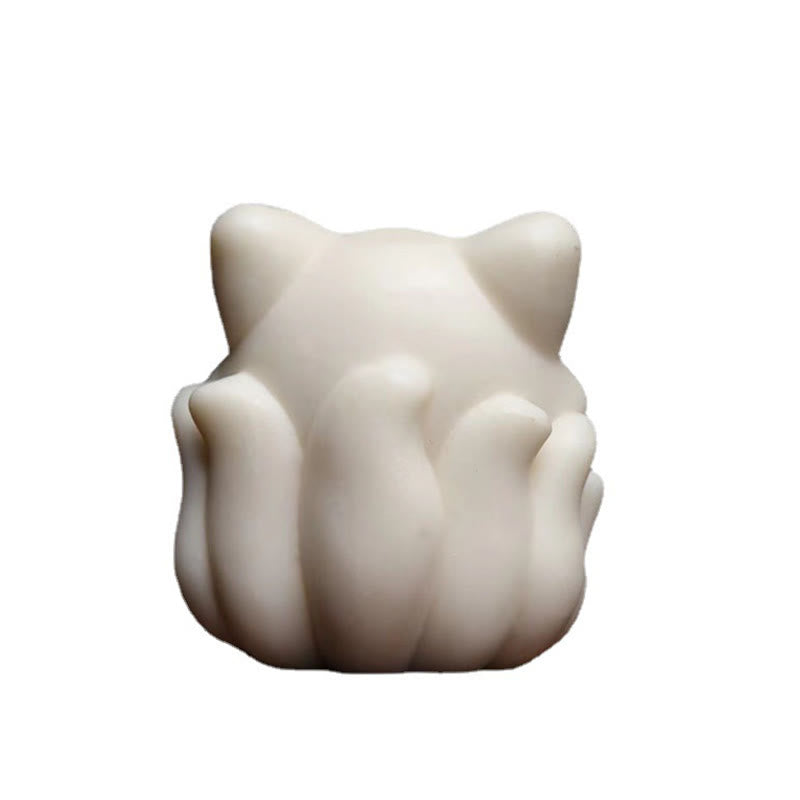 Miniatura de zorro de nueve colas, Buddha Stones, marfil, fruta, sándalo, sándalo verde, decoración bendita