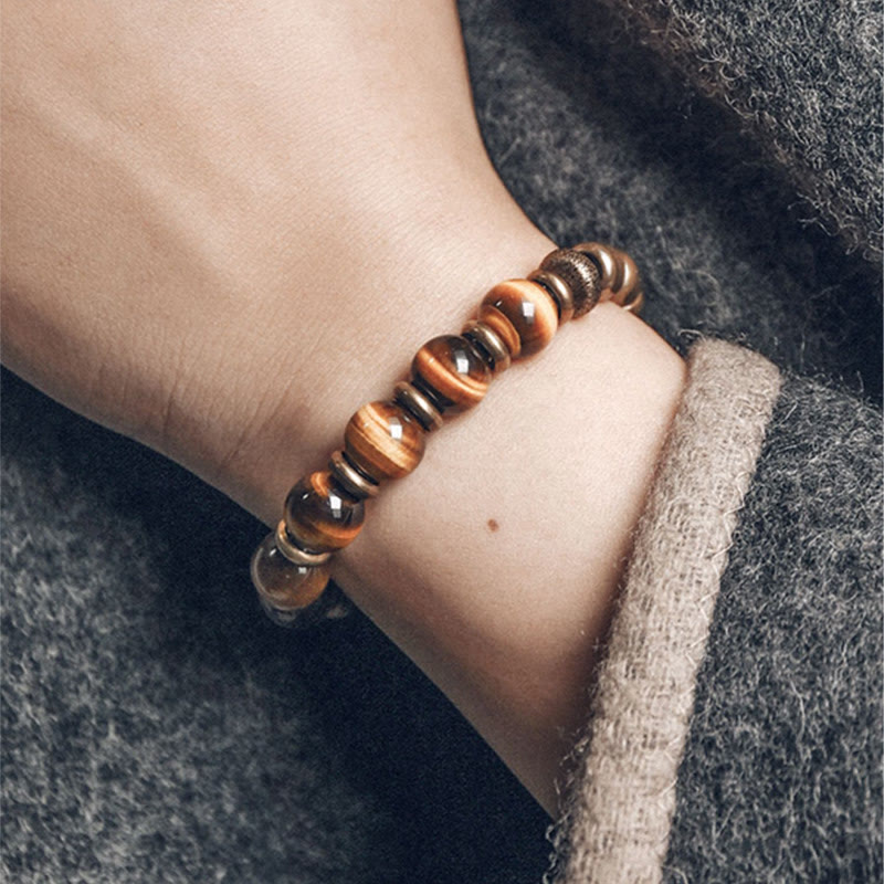 Pulsera de protección de cobre con piedra de ojo de tigre de Buddha Stones