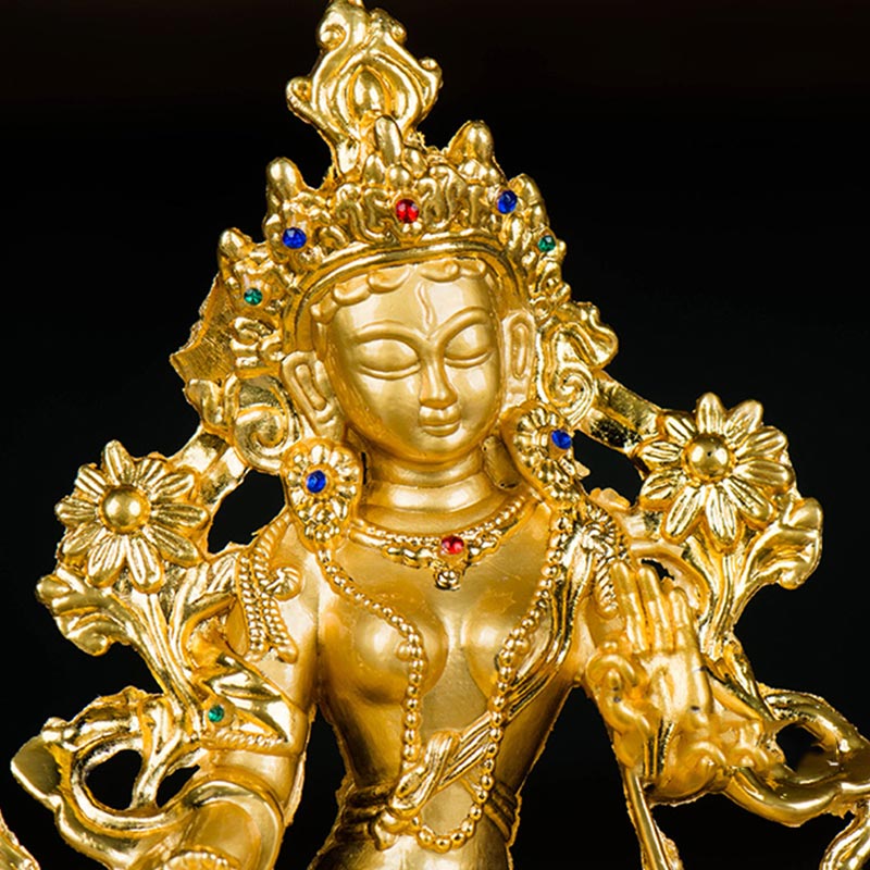 Decoración de estatua chapada en oro con protección de esperanza de Tara Blanca Bodhisattva