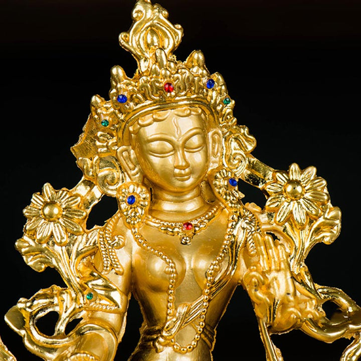 Decoración de estatua chapada en oro con protección de esperanza de Tara Blanca Bodhisattva