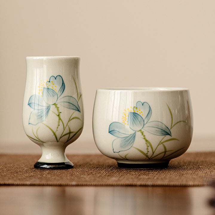 Taza de té de cerámica de flor de loto pintada a mano con Buddha Stones, taza de té de Kung Fu