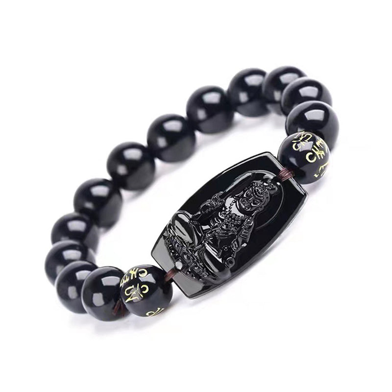 Pulsera de protección de obsidiana del zodiaco chino con Buddha Stones