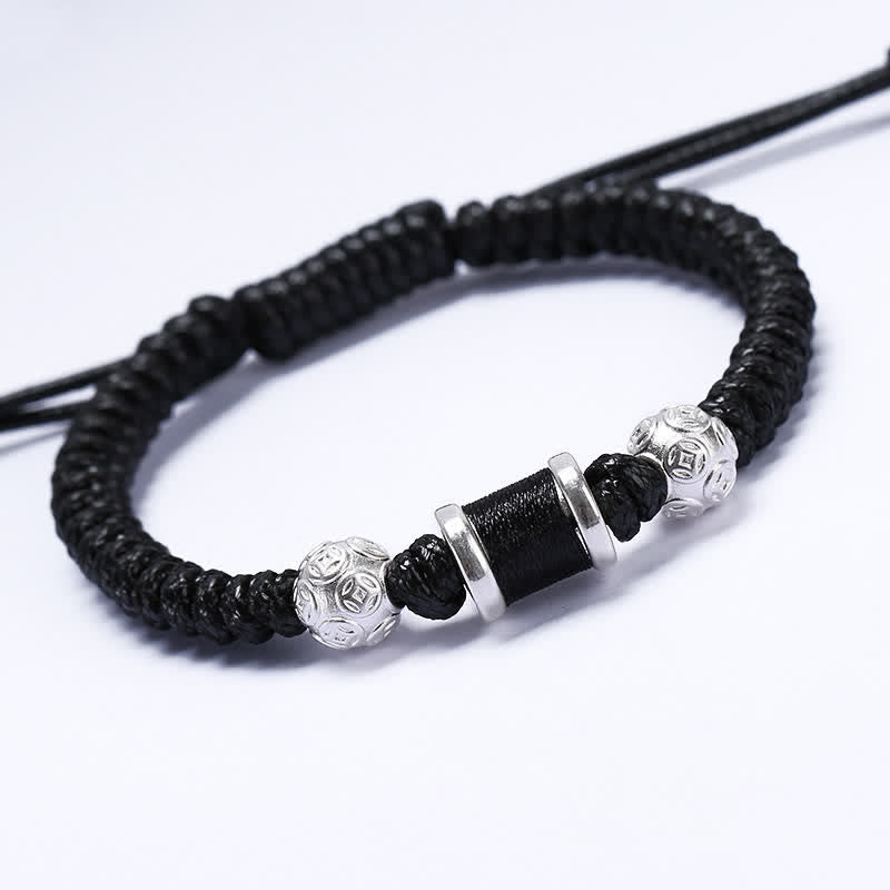 Pulsera de hilo trenzado con cuentas de moneda de cobre y plata de ley 999 con Buddha Stones