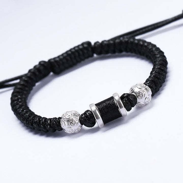 Pulsera de hilo trenzado con cuentas de moneda de cobre y plata de ley 999 con Buddha Stones