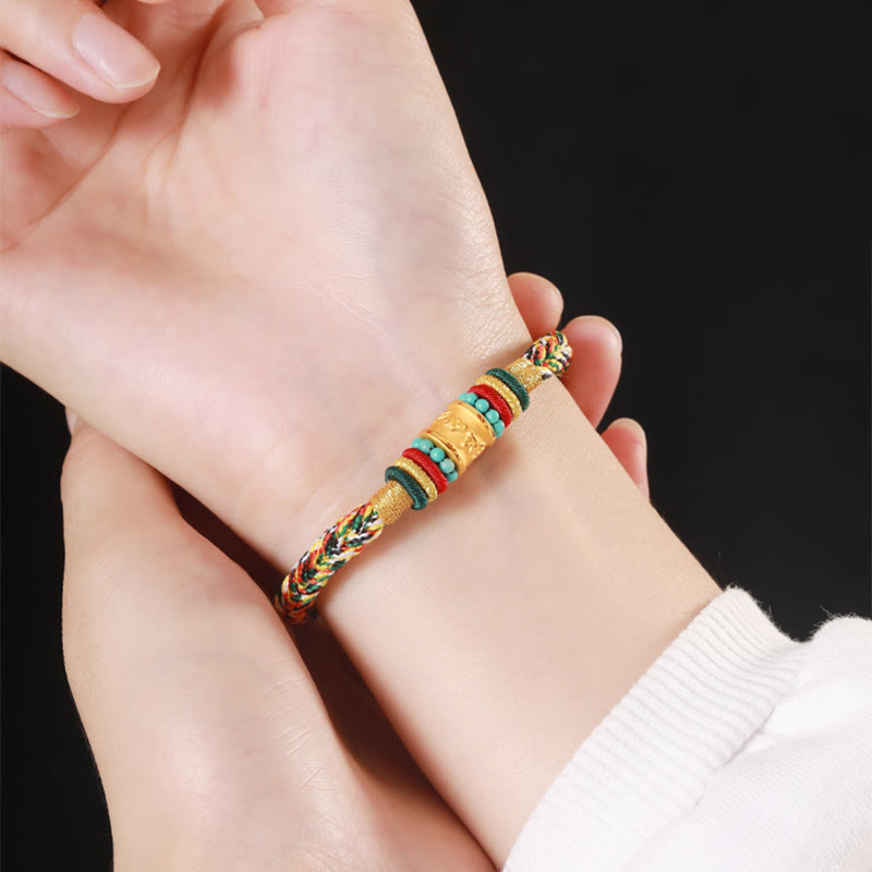 Buddha Stones Tíbet 999 oro Om Mani Padme Hum pulsera de la suerte hecha a mano con ocho hilos y nudo de la paz
