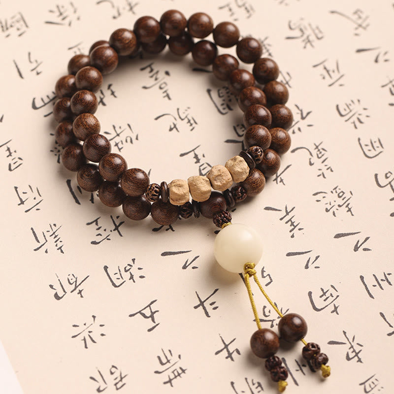 Pulsera de doble envoltura con Buddha Stones , sándalo, hoja pequeña, sándalo rojo, purificación de semillas Bodhi