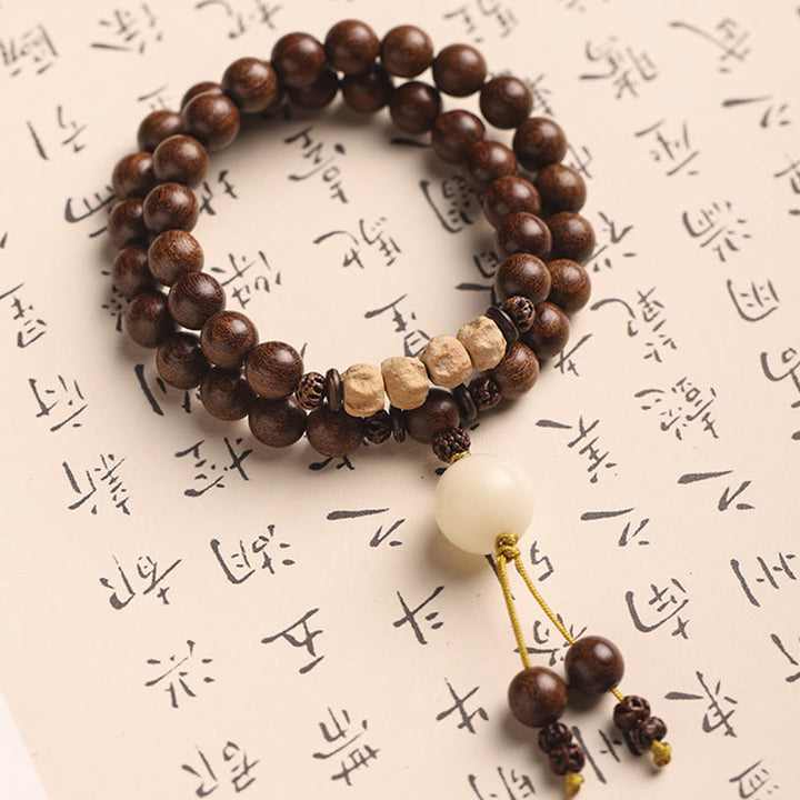 Pulsera de doble envoltura con Buddha Stones , sándalo, hoja pequeña, sándalo rojo, purificación de semillas Bodhi