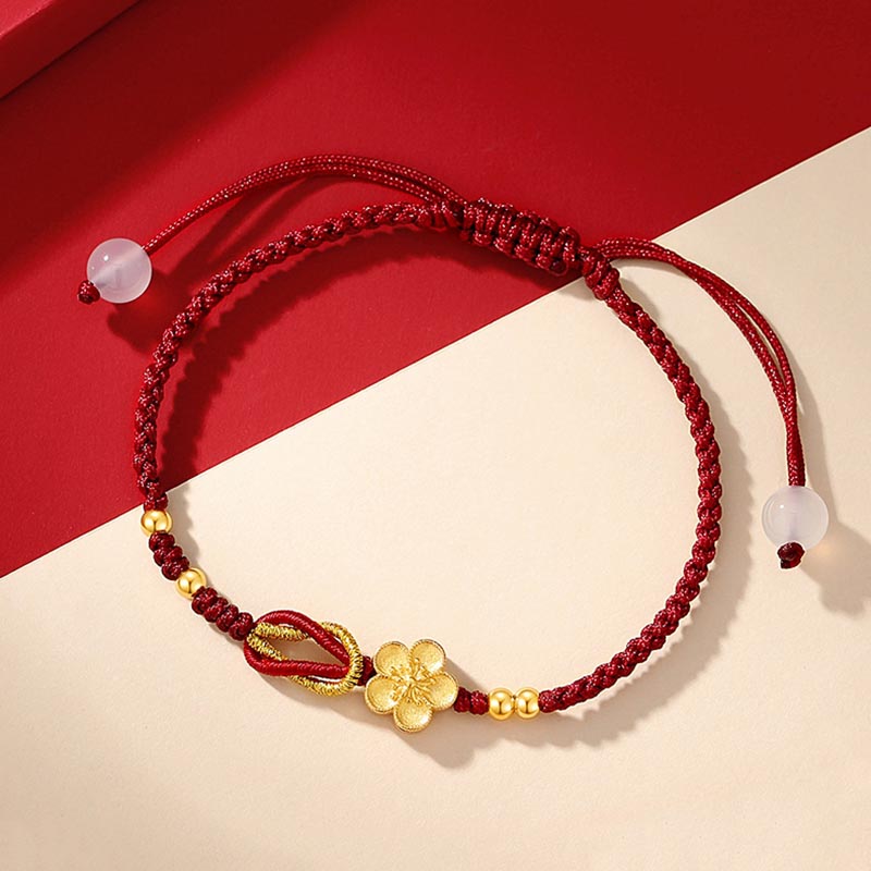 Pulsera de la suerte de calcedonia Sakura con flores de cerezo de plata de ley 925 hecha a mano con Buddha Stones