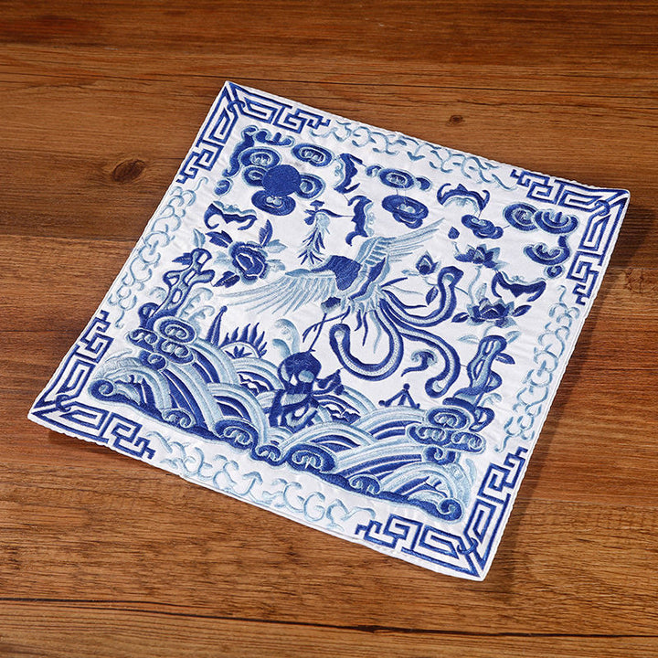 Tapete para tazas bordado con Buddha Stones, grulla, dragón Fénix, Kirin, posavasos para tazas de té, tapete para té cuadrado Kung Fu