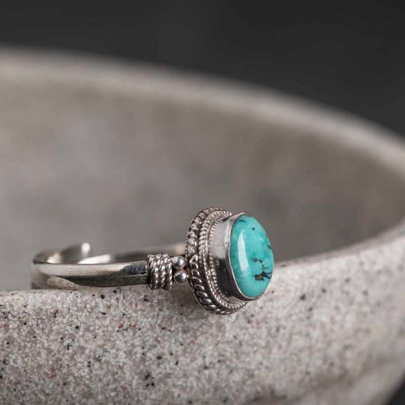 Anillo de amor de sabiduría turquesa de plata de ley 925 con Buddha Stones
