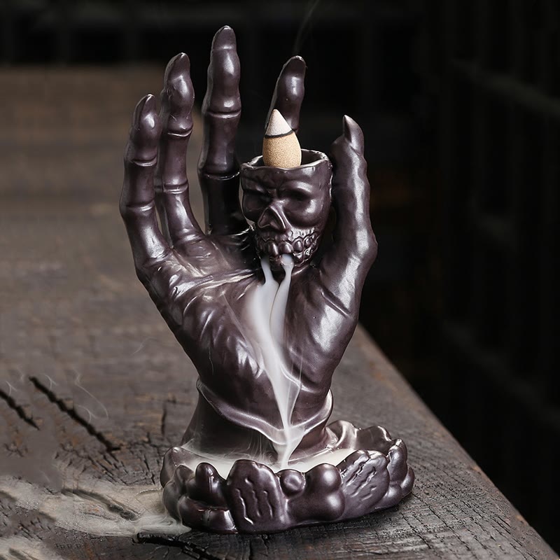 Quemador de incienso curativo de cerámica con cabeza de calavera y mano fantasma de Halloween , Buddha Stones, decoración