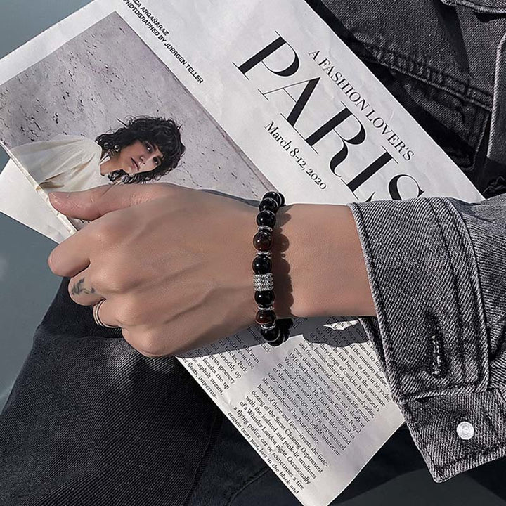 Pulsera de cumplimiento de fuerza de ojo de tigre de obsidiana negra natural con Buddha Stones