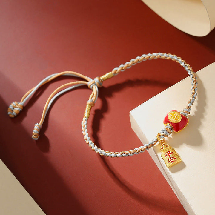 Pulsera de hilo trenzado con bendición de caracteres chinos, hecha a mano, de plata de ley 925 con Buddha Stones