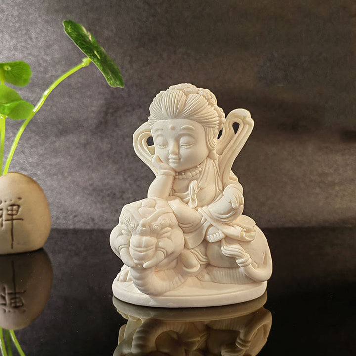 Buddha Stones Mini fruta de marfil Tathagata Buda Lotus Kwan Yin Avalokitesvara Manjusri Samantabhadra Serenity decoración de escritorio