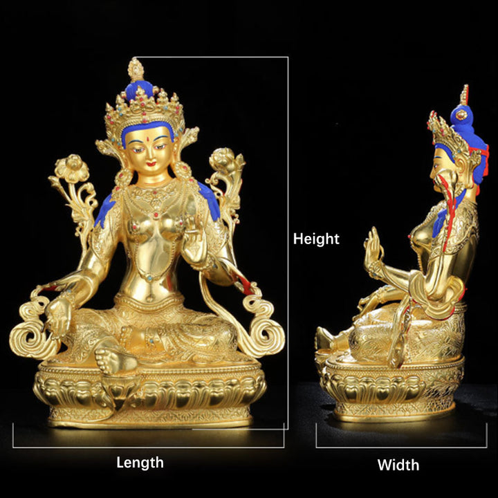 Bodhisattva Tara Verde Protección Cobre Chapado En Oro Estatua Decoración
