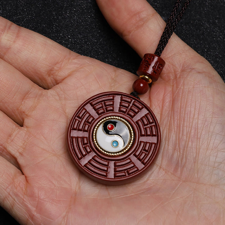Buddha Stones cinabrio Natural Bagua giratorio Yin Yang mantener alejados los espíritus malignos COLLAR COLGANTE - image 7