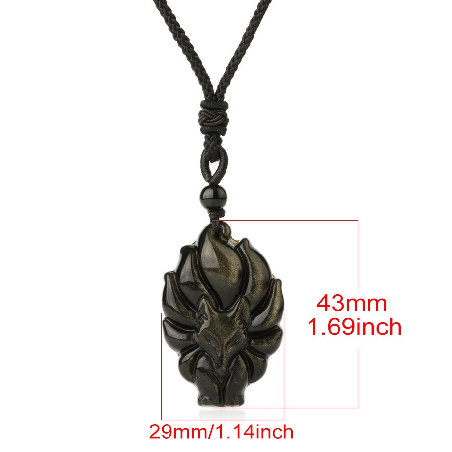 Collar de protección con colgante de zorro de obsidiana con brillo dorado de fluorita natural con Buddha Stones - image 13