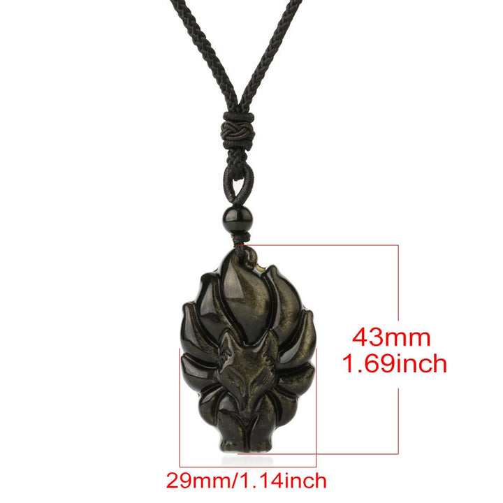 Collar de protección con colgante de zorro de obsidiana con brillo dorado de fluorita natural con Buddha Stones - image 13