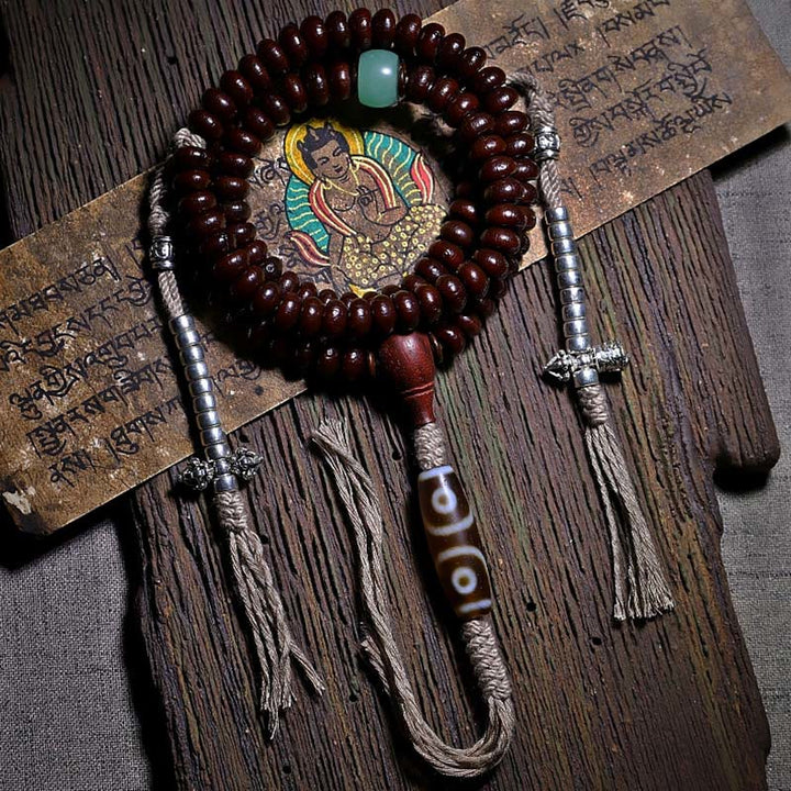Buddha Stones naturales del Tíbet 108 cuentas de Mala semilla de Bodhi púrpura cuentas Dzi de tres ojos pulsera de armonía Dorje de cobre