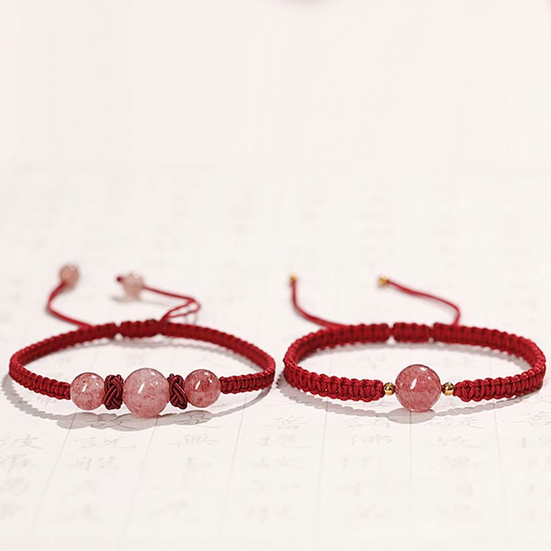 Pulsera tobillera con Buddha Stones, cristal de cuarzo, fresa Natural, amor, hilo rojo