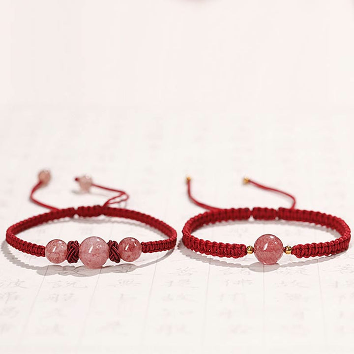 Pulsera tobillera con Buddha Stones, cristal de cuarzo, fresa Natural, amor, hilo rojo