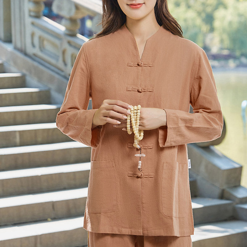 Conjunto de ropa de lino y algodón para mujer, uniforme de oración, meditación, Yoga, práctica Zen espiritual , Buddha Stones - SandyBrown - US18, UK/AU22, EU50 (6XL) - image 13