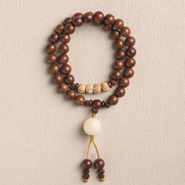 Pulsera de doble envoltura con Buddha Stones , sándalo, hoja pequeña, sándalo rojo, purificación de semillas Bodhi