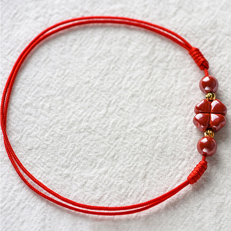 Pulsera tobillera con Buddha Stones, trébol de cuatro hojas, cinabrio, bendición, calma