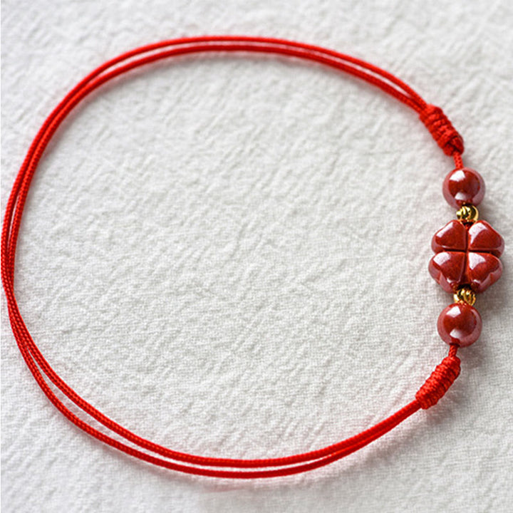 Pulsera tobillera con Buddha Stones, trébol de cuatro hojas, cinabrio, bendición, calma