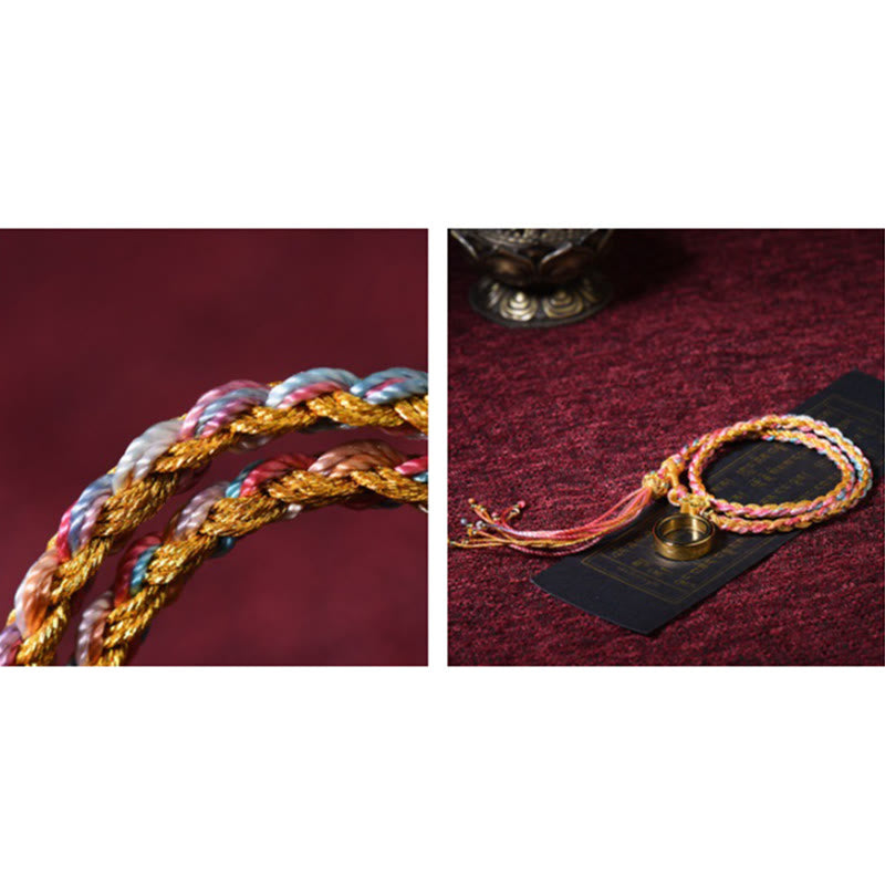 Pulsera trenzada de doble envoltura, hecha a mano, con Buddha Stones , cadena colorida de la suerte tibetana