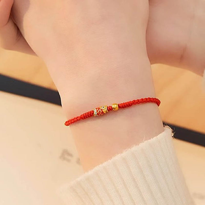 Pulsera de cuerda trenzada hecha a mano con peces Koi de plata de ley 925 con Buddha Stones