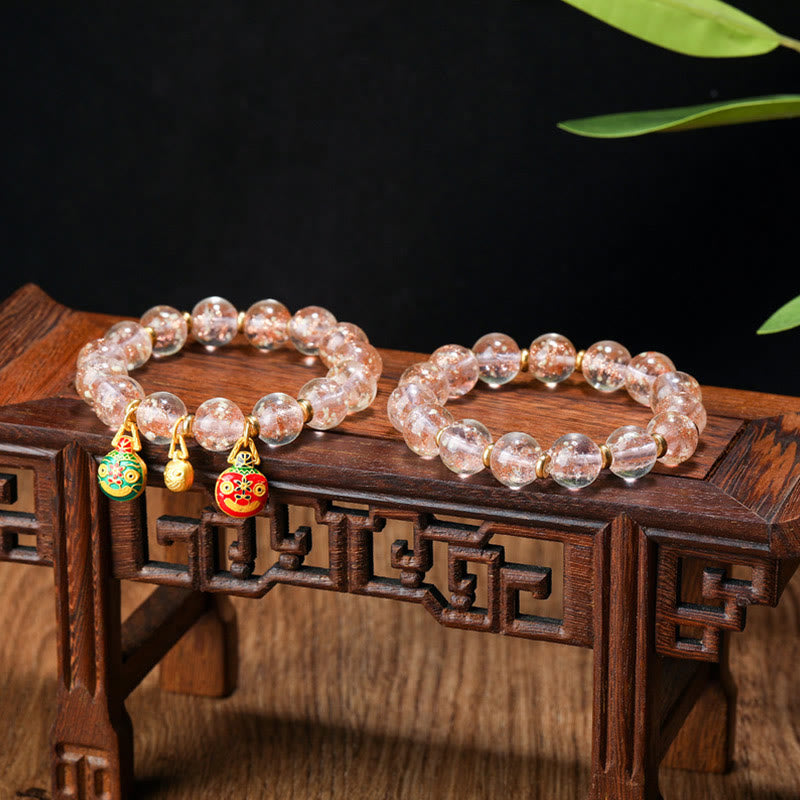 Pulsera de éxito con cuentas de cristal Liuli fluorescentes luminosas con abalorio familiar de bestia tragadora de oro con Buddha Stones