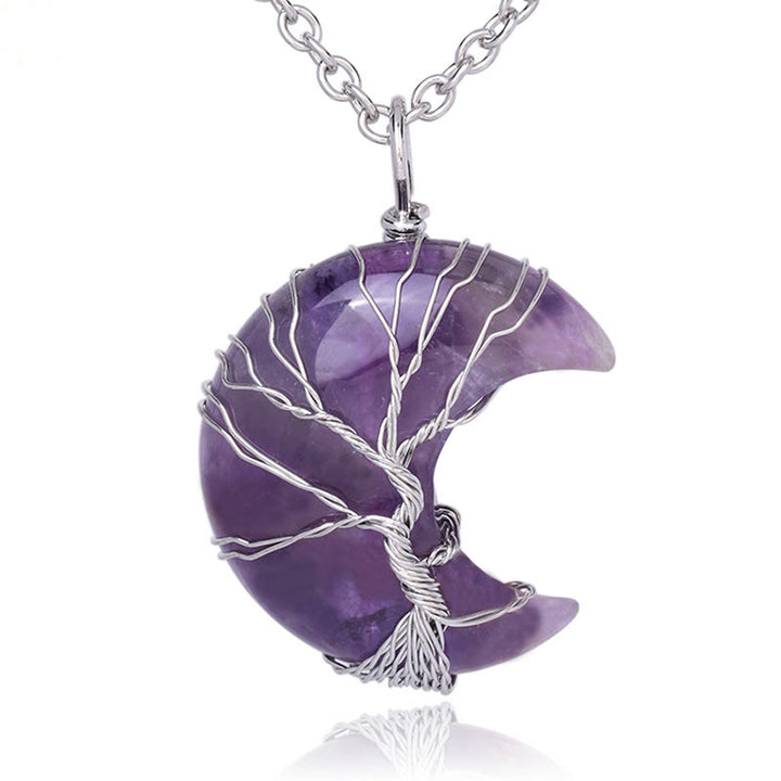 Colgante de collar de energía curativa con Buddha Stones, cristal de cuarzo Natural, Luna, árbol de la vida - Amatista - image 1