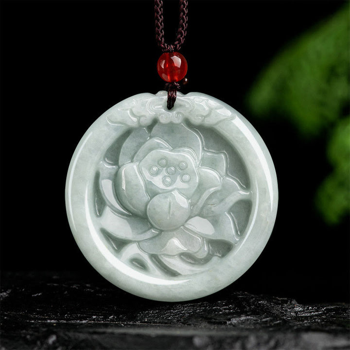 Colgante de collar de prosperidad tallada con flor de loto de jade natural con Buddha Stones - Jade (Prosperidad♥Abundancia) - image 1