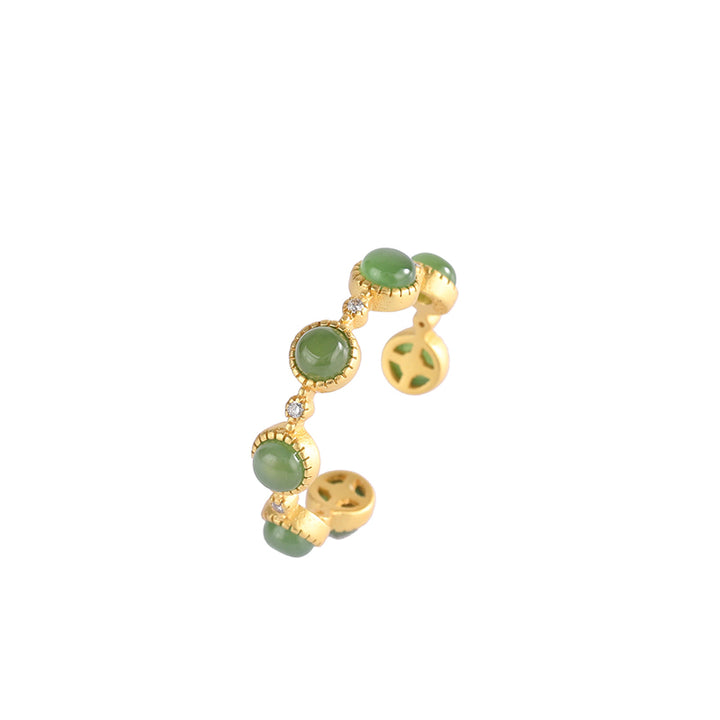 Anillo ajustable calmante curativo de jade cian con Buddha Stones