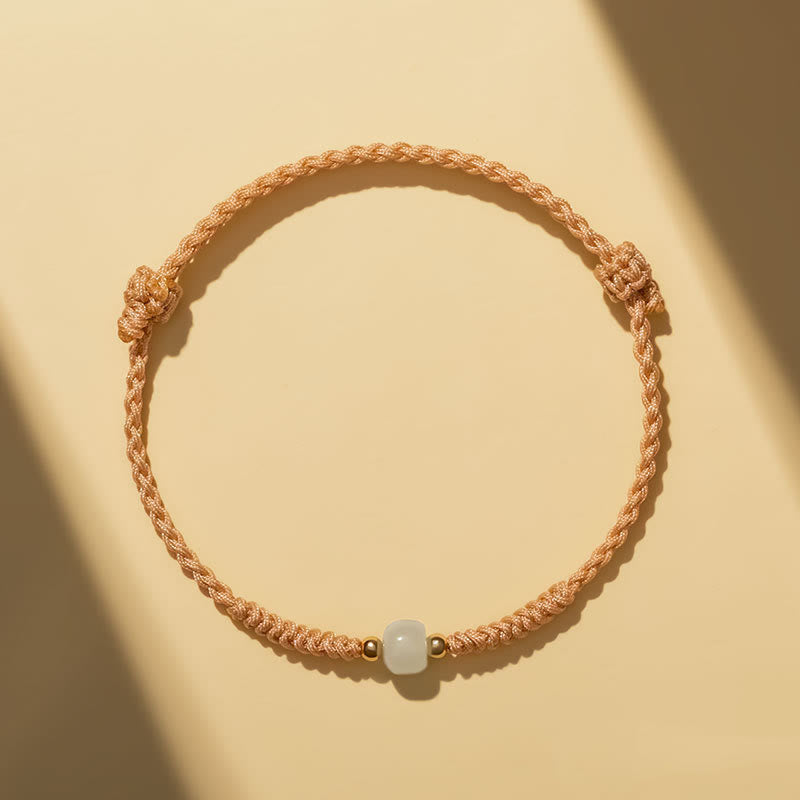 Pulsera trenzada de abundancia de cuentas de la suerte de jade hecha a mano con Buddha Stones