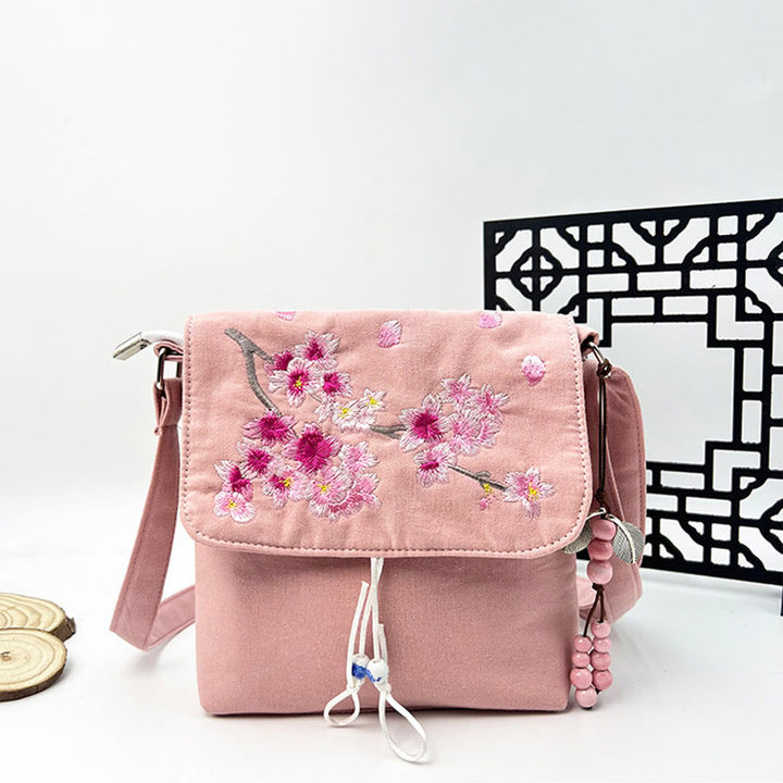 Buddha Stones Camelia bordada Epiphyllum Gardenia Sakura Flores Bolso bandolera Bolso de hombro Bolso para teléfono móvil