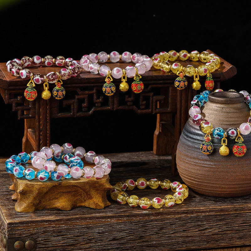 Pulsera de cuentas de cristal Liuli fluorescente luminosa con corazón de amor rosa de la familia de las bestias que tragan oro con Buddha Stones
