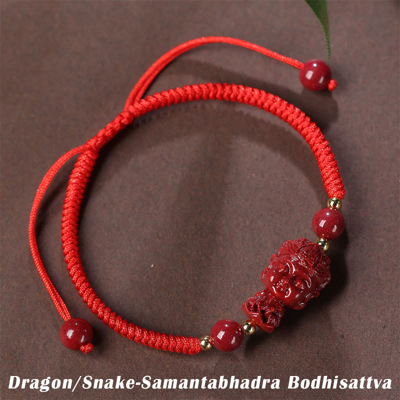 Pulsera de cuerda de bendición con amuleto de cinabrio de Buda natal del zodíaco chino con Buddha Stones