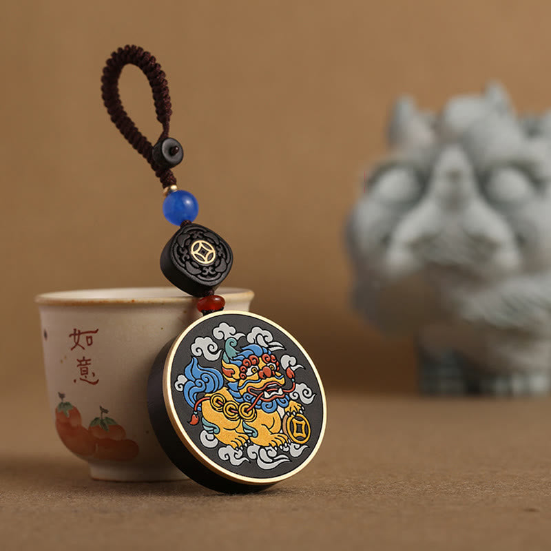 Buddha Stones PiXiu, moneda de cobre, madera de ébano, suerte, atrae la riqueza, llavero decorativo