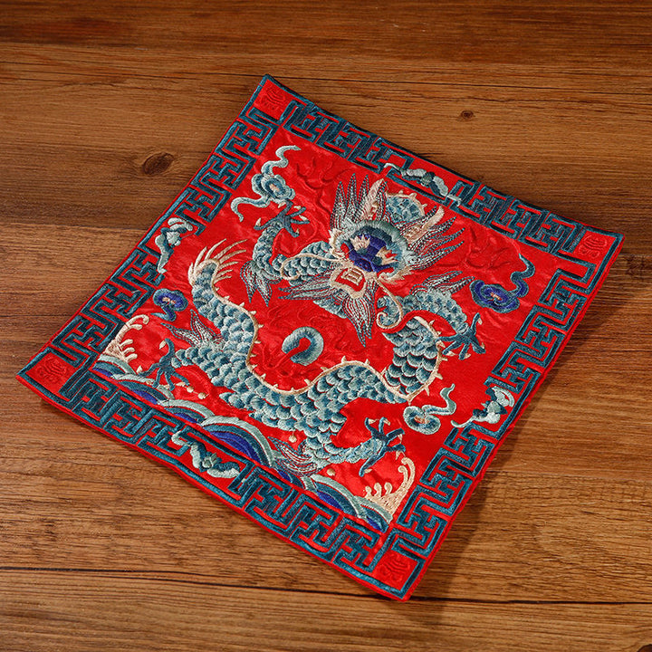 Tapete para tazas bordado con Buddha Stones, grulla, dragón Fénix, Kirin, posavasos para tazas de té, tapete para té cuadrado Kung Fu