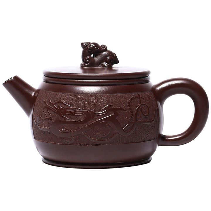Tetera de kungfú de arcilla púrpura con dragón marrón hecha a mano de Buddha Stones Yixing, 240ml