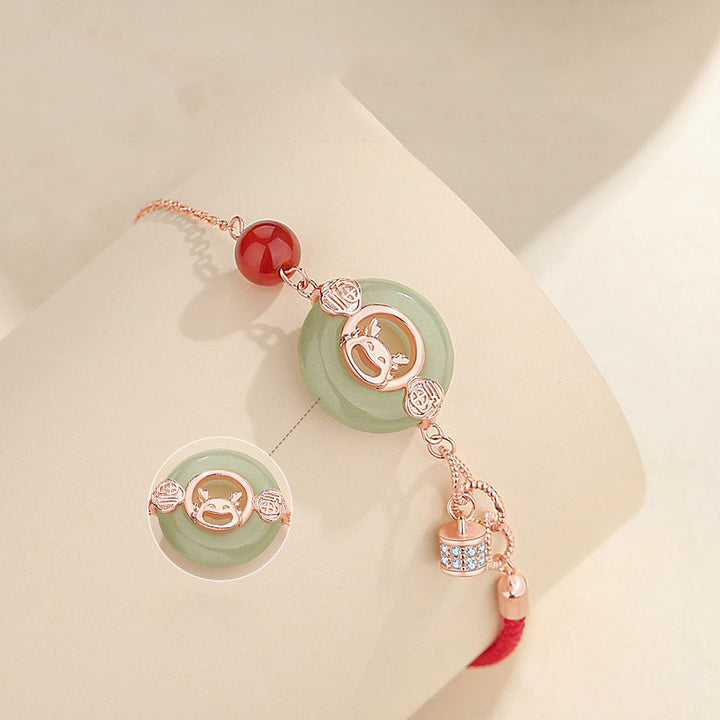 ❗❗❗Una venta flash: Buddha Stones, año del dragón, plata de ley 925, hebilla de paz de jade hetiano, pulsera de la suerte con personaje de dragón riendo Fu