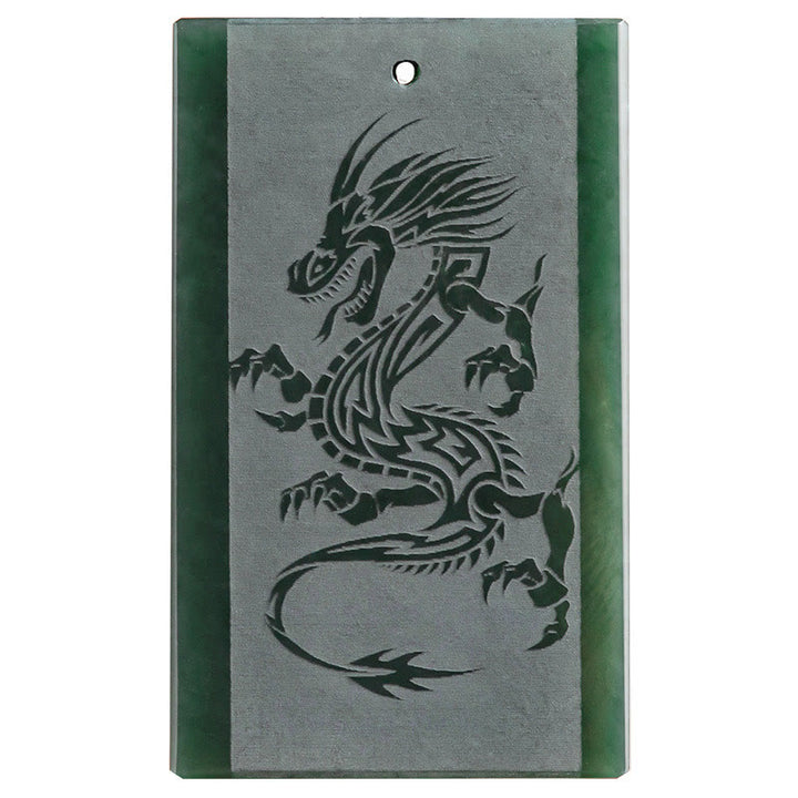 Colgante de collar de éxito grabado con dragón de jade cian hetiano de Buddha Stones - image 10
