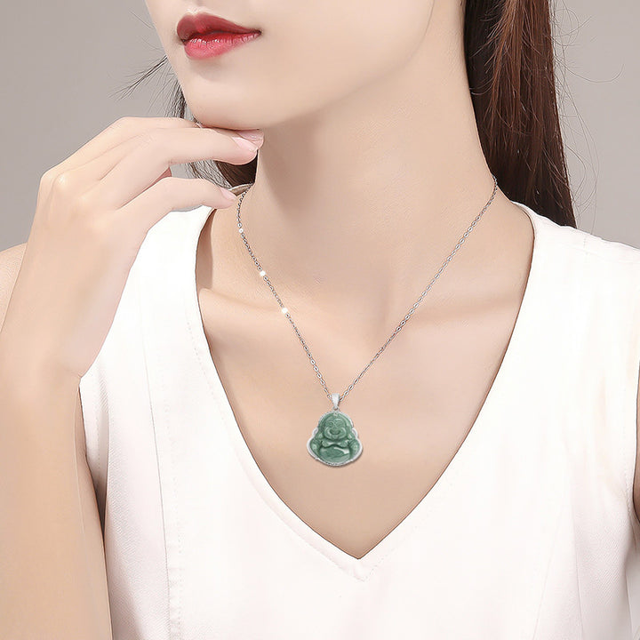 Collar con colgante de cadena de jade de Buda sonriente de plata de ley 925 con Buddha Stones - image 3